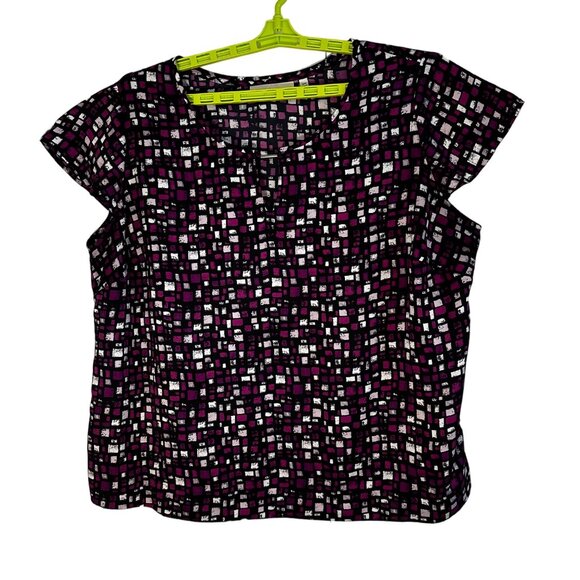 Sejour Women's 20W Geometric Print Short Sleeve Top w/Side Zip Artsy Whimsigoth - Picture 1 of 7